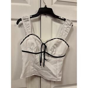 Sienna Sky Womens White w/black trim Smocked Back Cropped Tank Top Sz Large NWOT